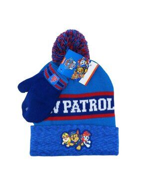 Nickelodeon Paw Patrol Boys 2T-5T Embroidered Dog Pom Pom Top Hat Mittens NEW